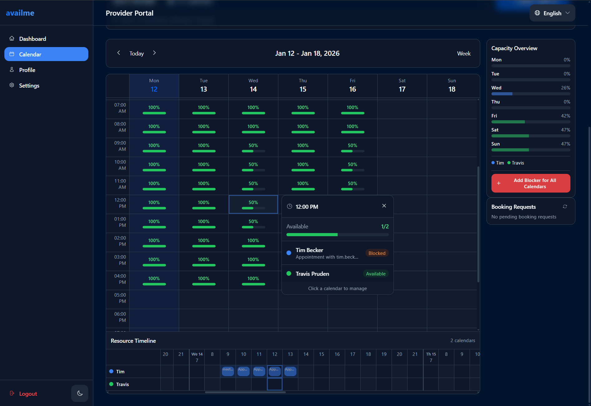 availme calendar preview